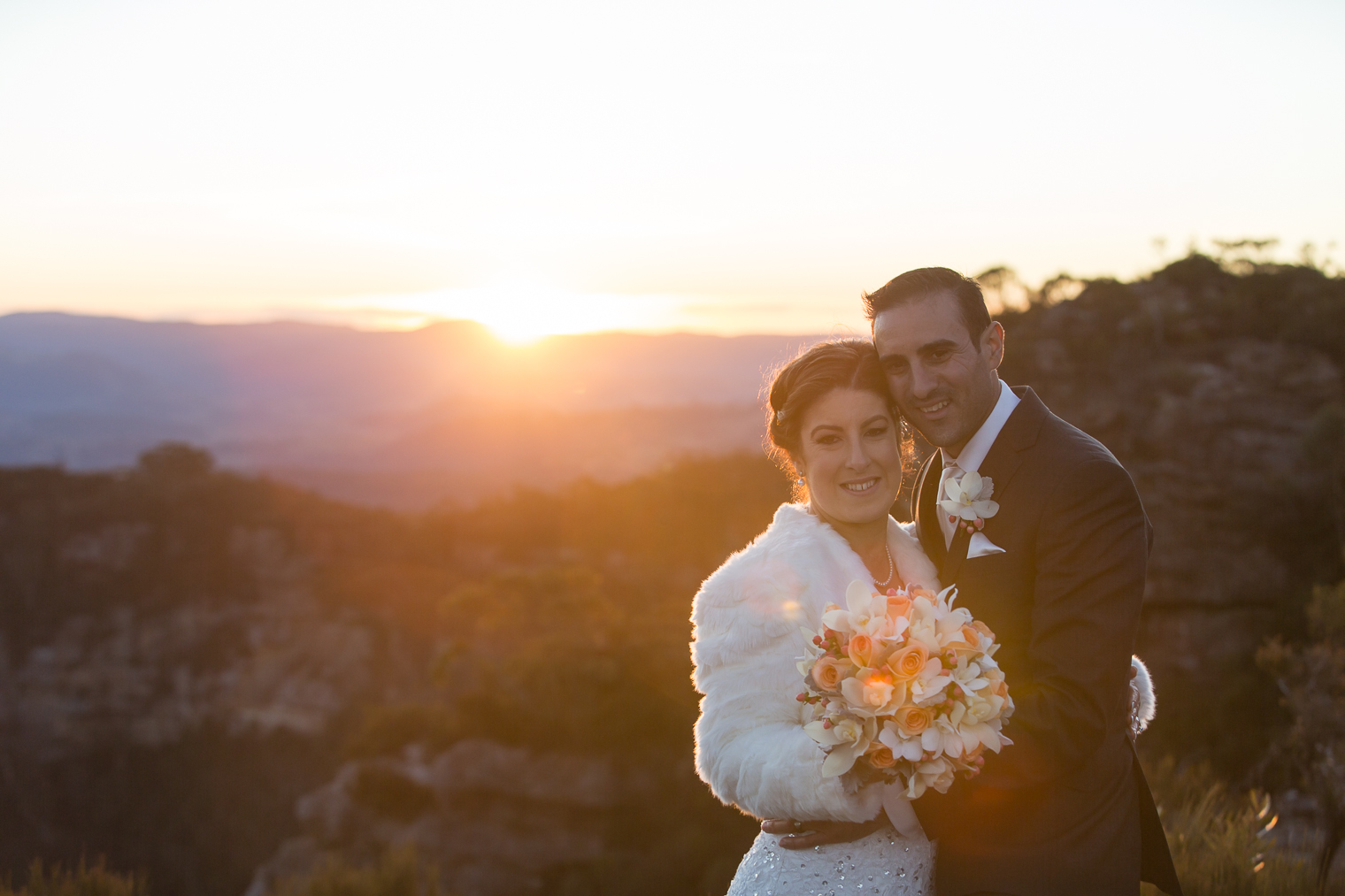 Blue Mountains Wedding, Sunset Wedding Portrait